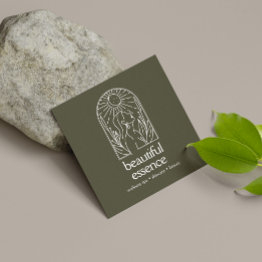 Small Woman Leaves Moon Arch Beauty Wellness Spa Sage Square Business Invitations Front View
