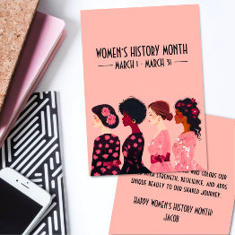 Small Women’s History Month Global Women Pink Floral Holiday Invitations Front View