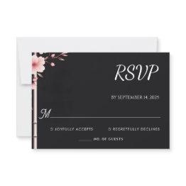 Small Wood Bamboo Pink Sakura Cherry Blossom Wedding Rsvp Invitations Front View
