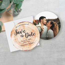 Small Wood Bark Rustic Wedding Save The Date Photo Invitation Front View