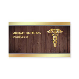 Small Wood Gold Caduceus Symbol Medical Professional Business Invitations Front View