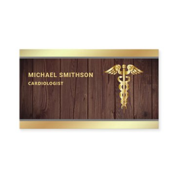 wood gold caduceus symbol medical professional business invitations