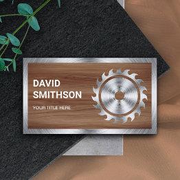 Small Wood Grain Steel Circular Saw Handyman Carpenter Business Invitations Front View