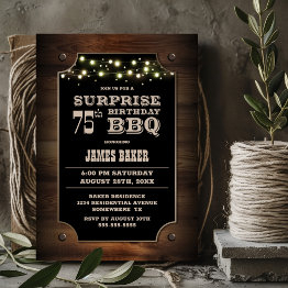 Small Wood Surprise 75th Birthday Bbq Invitation Front View