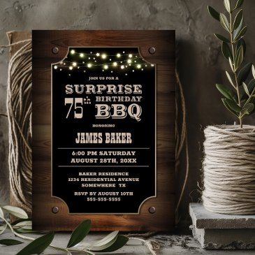 wood surprise 75th birthday bbq invitation