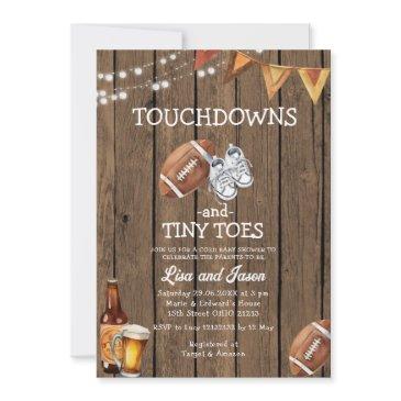 wood touchdown tiny toes football baby shower invitation
