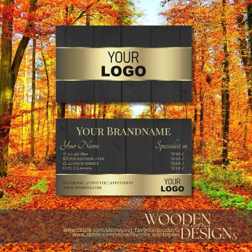 wooden boards black wood grain logo and gold decor business invitations