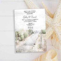 Small Wooden Boardwalk To The Beach Rehearsal Dinner Invitation Front View