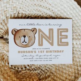 Small Woodland 1st Birthday Invitation | Bear Invitation Front View