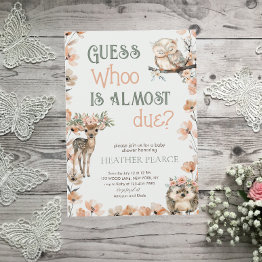Small Woodland Animal Deer Owl Baby Shower Invitation Front View