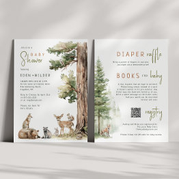 Small Woodland Animals | All In One Couples Baby Shower Invitation Front View