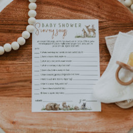 Small Woodland Animals Baby Shower Survey Says Invitations Front View