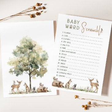 woodland animals baby word scramble game invitations