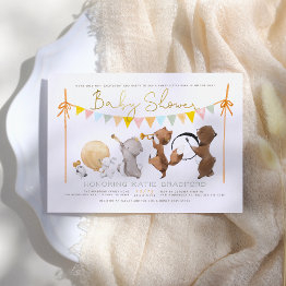 Small Woodland Animals Band Parade Cute Baby Shower Invitation Front View
