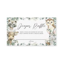 Small Woodland Animals Greenery Baby Diaper Raffle Enclosure Invitations Front View