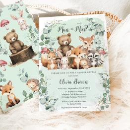 Small Woodland Animals Greenery Gender Reveal Shower Invitation Front View