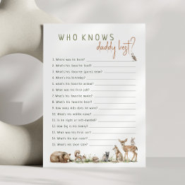 Small Woodland Animals Who Knows Daddy Best Game Invitations Front View