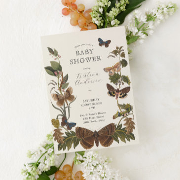 woodland botanical gender neutral baby invitation