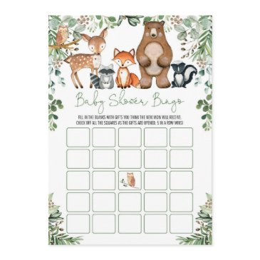 woodland forest animals bingo baby shower game invitation