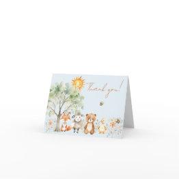 Small Woodland Wildlife Baby Shower Thank You Invitations Front View