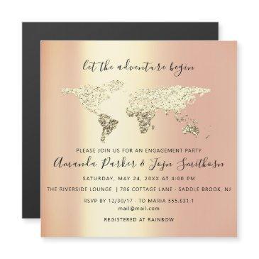 world destination map globe bridal wedding gold magnetic invitation