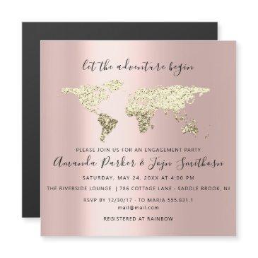 world destination map graduate bridal wedding rose magnetic invitation