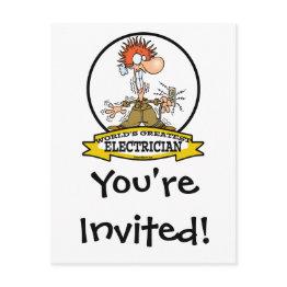 Small Worlds Greatest Electrician Men Cartoon Invitation Front View