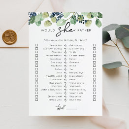 Small Would She Rather Birthday Party Game Invitations Front View