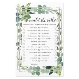Small Would She Rather Bridal Shower Game Green Gold Front View