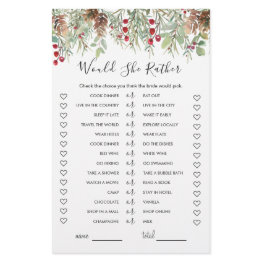 Small Would She Rather Bridal Shower Game, Winter Pine Front View