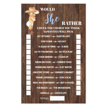 would she rather cowboy baby shower game invitations flyer