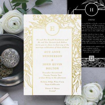 wreath all in one qr code rsvp website wedding foil invitation