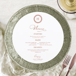 Small Wreath Monogram Wedding Menu Invitations Rose Gold Front View