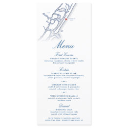 Small Wrightsville Beach Map Elegant Navy Blue Wedding Menu Front View