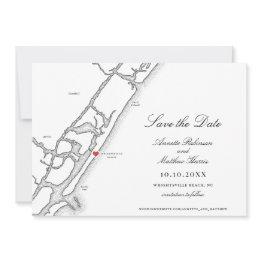 Small Wrightsville Beach Nc Map Black And White Wedding Save The Date Front View