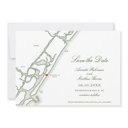 Small Wrightsville Beach Nc Map Forest Green Wedding Save The Date Front View
