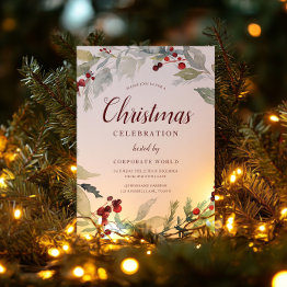 Small Xmas Wreath Corporate Gala Christmas Party Invitation Front View