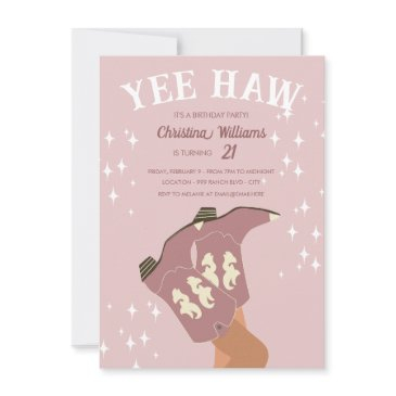 yee haw modern blush pink western cowboy birthday invitation