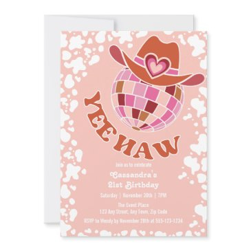 yee haw peach disco cowgirl rodeo birthday invitation