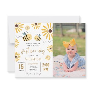 yellow bee sunflower virtual first bee-day photo invitation