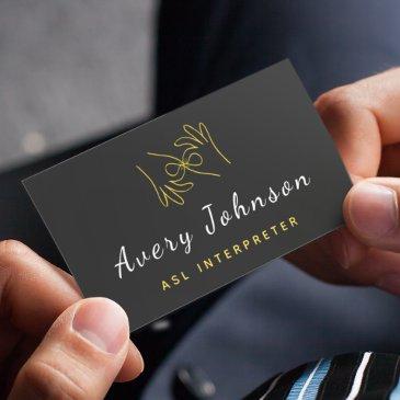 yellow & black asl interpreter sign language hands business invitations