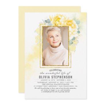 yellow floral faded foliage funeral photo invitation