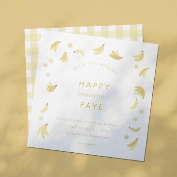 yellow gingham banana birthday party invitation