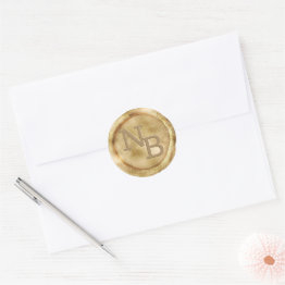 Small Yellow Gold Monogrammed Wax Seal Sticker Front View