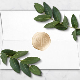 Small Yellow Gold Wax Seal Wedding Monogram Sticker Front View