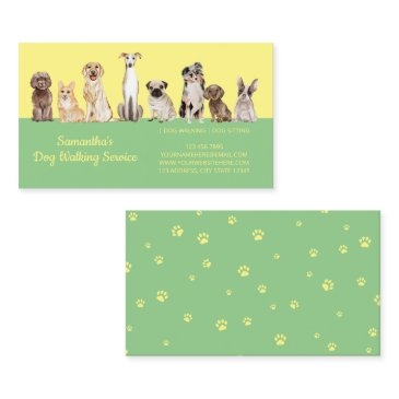 yellow green cute paws watercolor dogs business invitations
