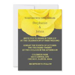 Small Yellow Grey Gray Floral Rose Elegant Cool Wedding Invitation Front View