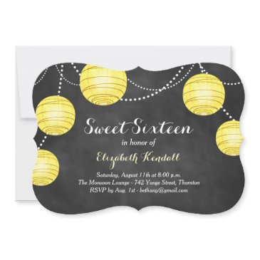 yellow lanterns on chalk sweet sixteen invitation