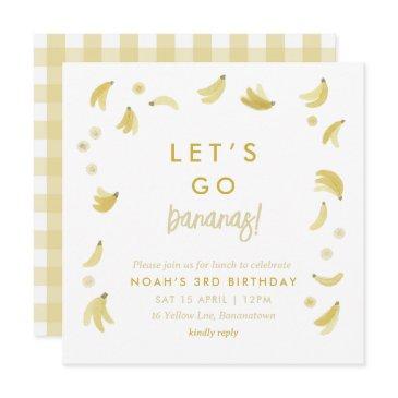 yellow lets go bananas birthday banana party theme invitation
