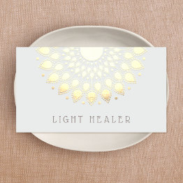 Small Yellow Lotus Flower Mandala Energy Healer, Yoga Business Invitations Front View